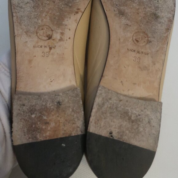Womens Chanel Beige Black Capped Toe Interlocked CC Ballet Flat Shoes 39 US/8.5 - Picture 15 of 16